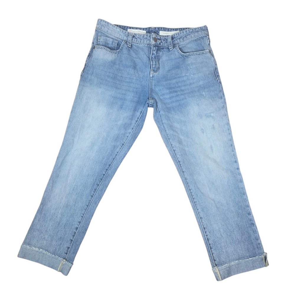 Pilcro Anthropologie Hyphen Womens 29 Blue Distressed Cuffed Cropped Jeans
